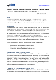 Change of Irradiation Modalities in Radiation Sterilization of Medical Devices – Normative Requirements and Aspects in EN ISO 11137-1