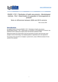 EN/ISO 11737-1 “Sterilization of health care products – Microbiological methods – Part 1: Determination of a population of microorganisms on products” Note on differences between 2006 and 2018 versions