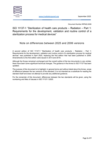 ISO 11137-1 “Sterilization of health care products – Radiation – Part 1: Requirements for the development, validation and routine control of a sterilization process for medical devices” : Note on differences between 2025 and 2006 versions